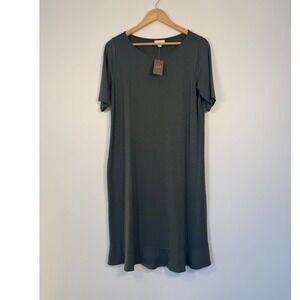 Minimalist J.Jill Flounce Hem Pocket Dress Womens S NWT Peat‎ Moss Green 196581